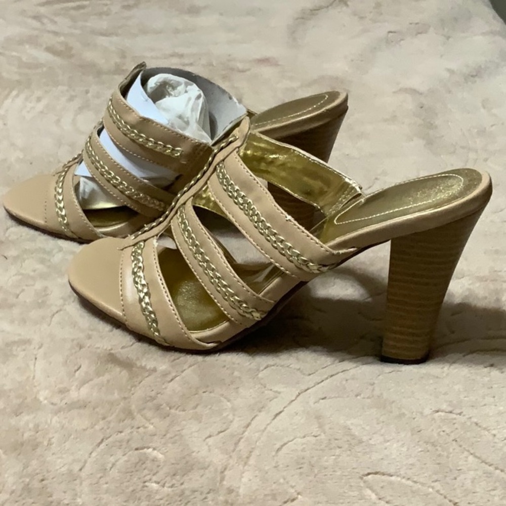 Avon Tan Heels with Stylish Straps and Chunky Block Heel